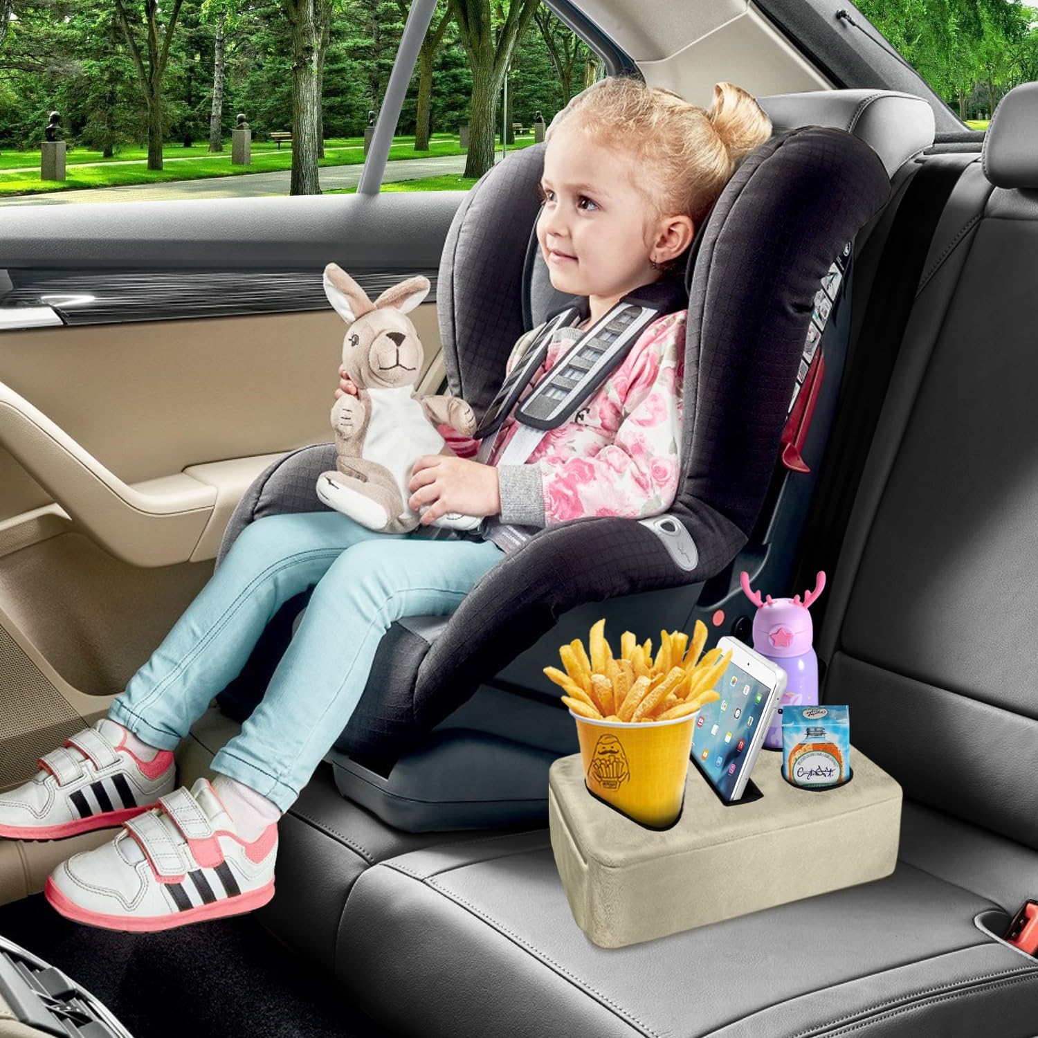 4 Hole Couch Cup Holder Tray, Cup Holder for Bed Suitable for Cup Holders on Sofas, beds, Camping, RVs, Cars, and Beaches.Khaki