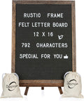Felt Letter Board with Rustic Vintage Frame and Stand 12x16 inch,Grey Changeable Letter and Message Board Includes 792 Letters, Numbers and Symbols, Hook to Hang, 2 Canvas Bags