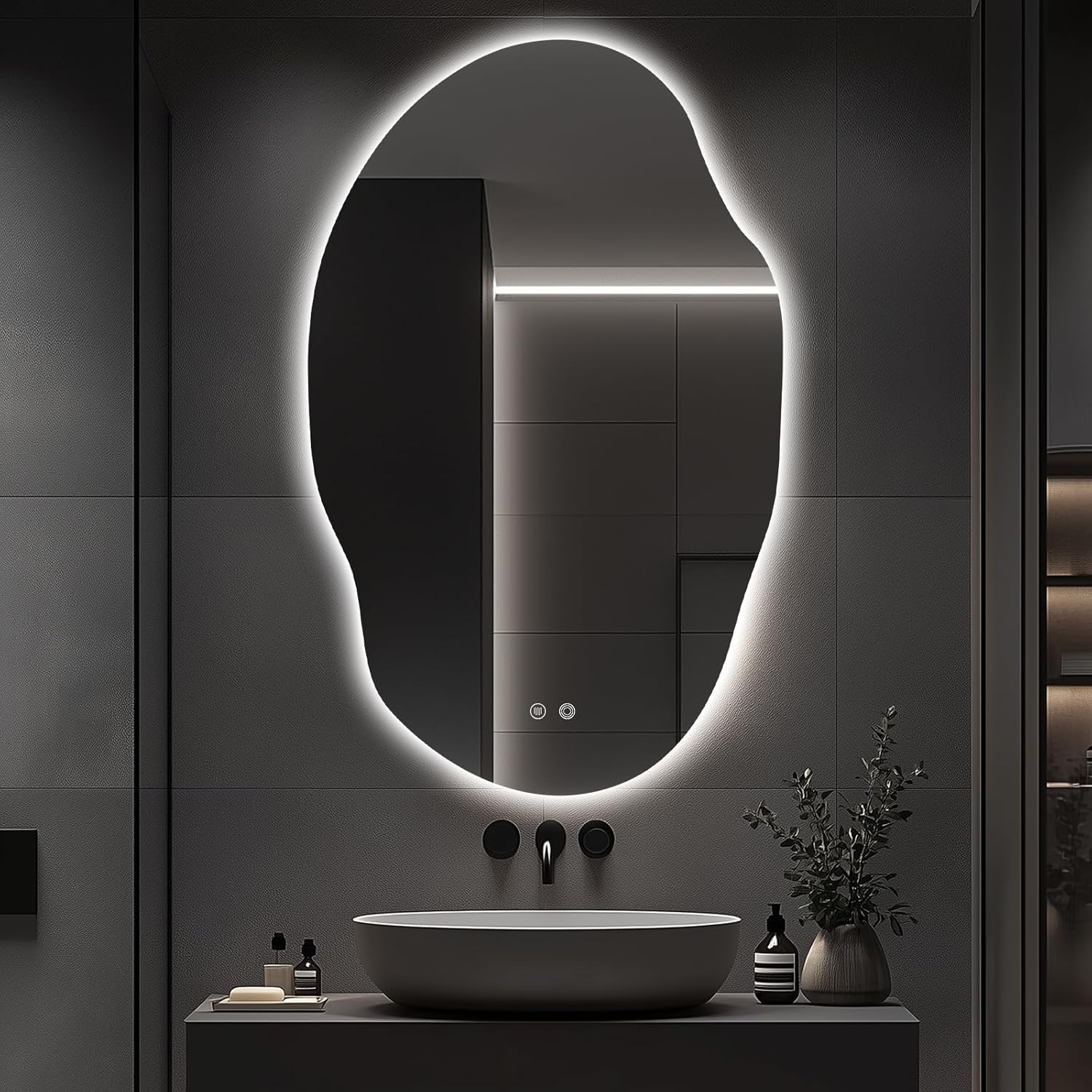 Asymmetrical LED Bathroom Mirror with Lights,Irregular Led Bathroom Vanity Mirror for Wall with Backlit, Anti Fog, 3 Colors and Dimmable Light,[Horizontal/Vertical] 48" H x 30" W