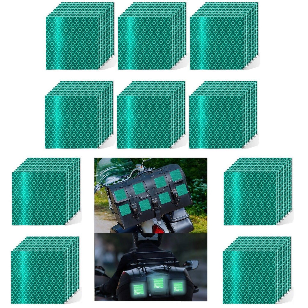 Non Fading Green Reflective Stickers 3 inch X 3 inch, Outdoor Waterproof High Visibility Warning Safety Adhesive Reflector Tape (100 Pcs)