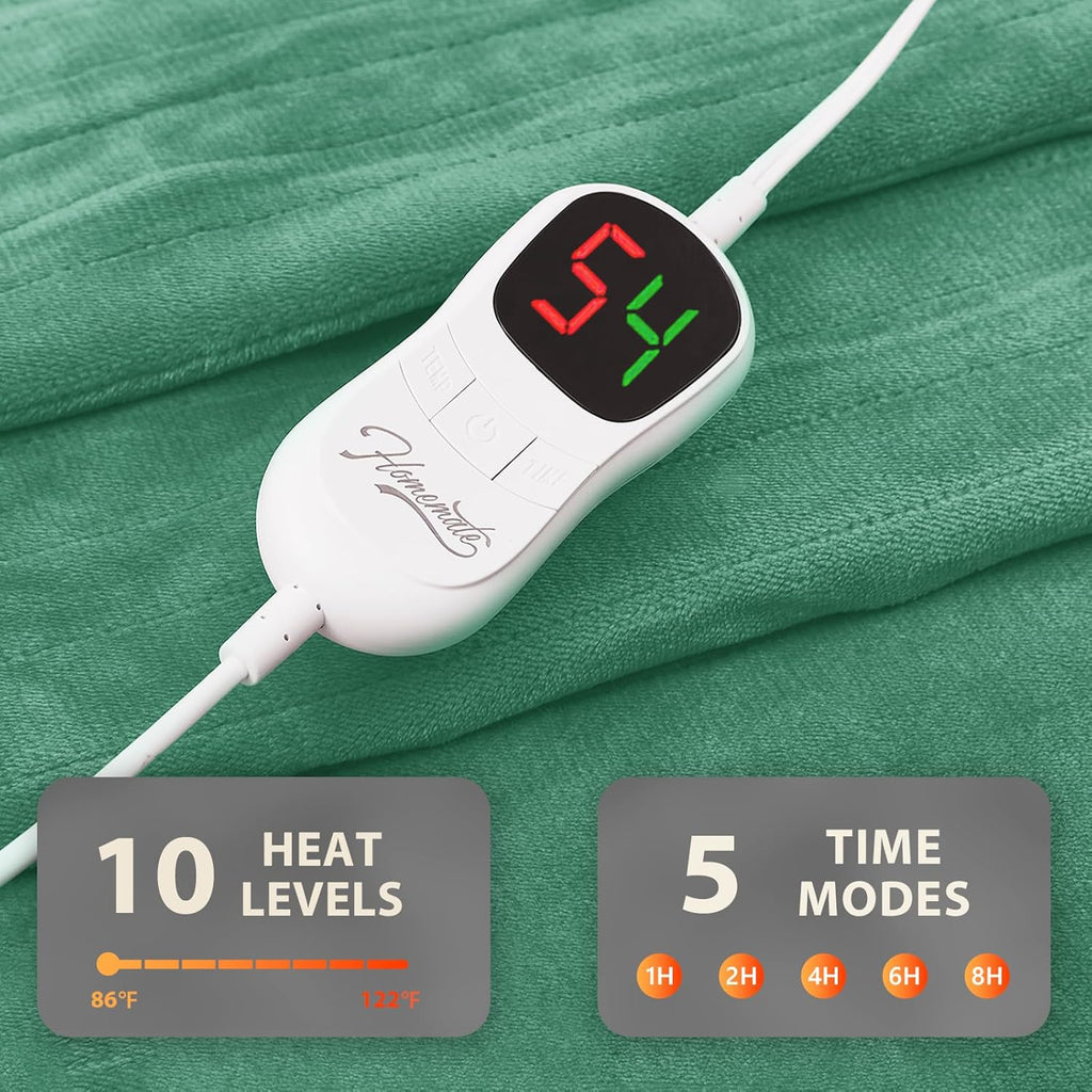 Homemate Electric Heated Blanket Full Size - 72"x84" Heating Blanket Full Size 1/2/4/6/8 Hours Auto-Off 10 Heat Level Over-Heat Protection Flannel Sherpa ETL Certification