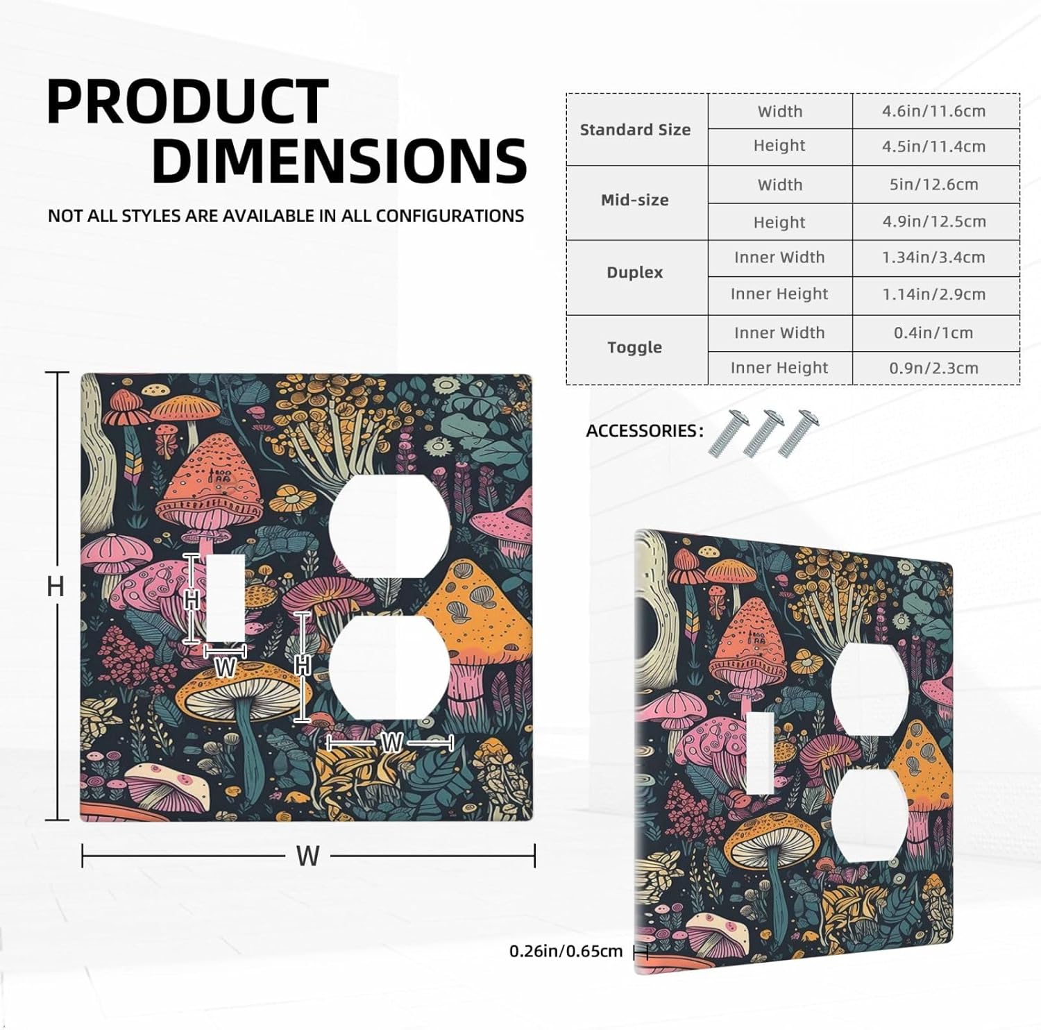 Decorative Outlet Covers Cartoon Comics Colorful Mushrooms 2 Gang Wall Plate Cover Single Toggle Duplex Combo Two Switch Light Switch Cover Plate Jumbo Dual GFCI Faceplate