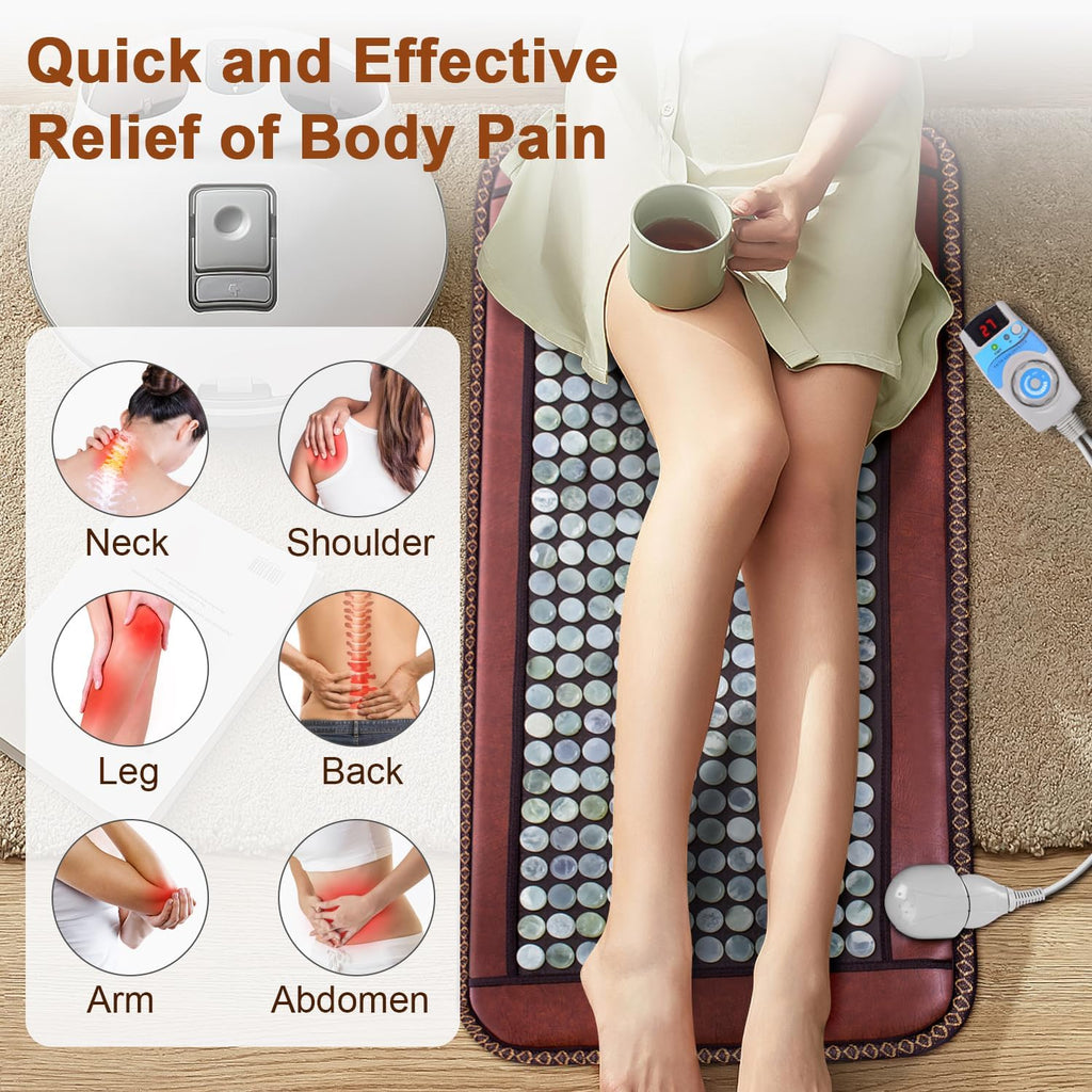 Natural Blue Jade Heating Pad, Infrared Heating Pad, Far Infrared Heating Pads with Travel Bag and Chair Strap, Smart Controller with Memory Function, Auto Shut Off (Brown, 38 in x 24 in)