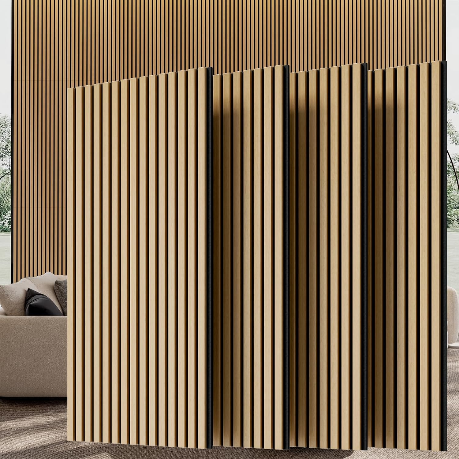 Wood Wall Panels, 45.3" x 23.6" Acoustic Panels for Wall and Ceiling, 3D Fluted Sound Absorbing Panel for Interior Wall Decor Noise Reduction (4Pcs-White Oak)