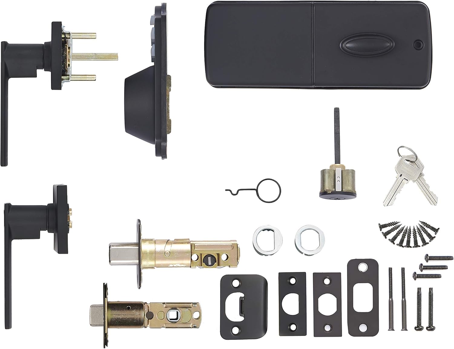Amazon Basics Traditional Electronic Keypad, Keyless Entry Door Lock Deadbolt with Handle Set, Key Pad Front Door with Knob, Traditional Door Locks for Front Door, Door Handle, Matte Black, 1-Pack