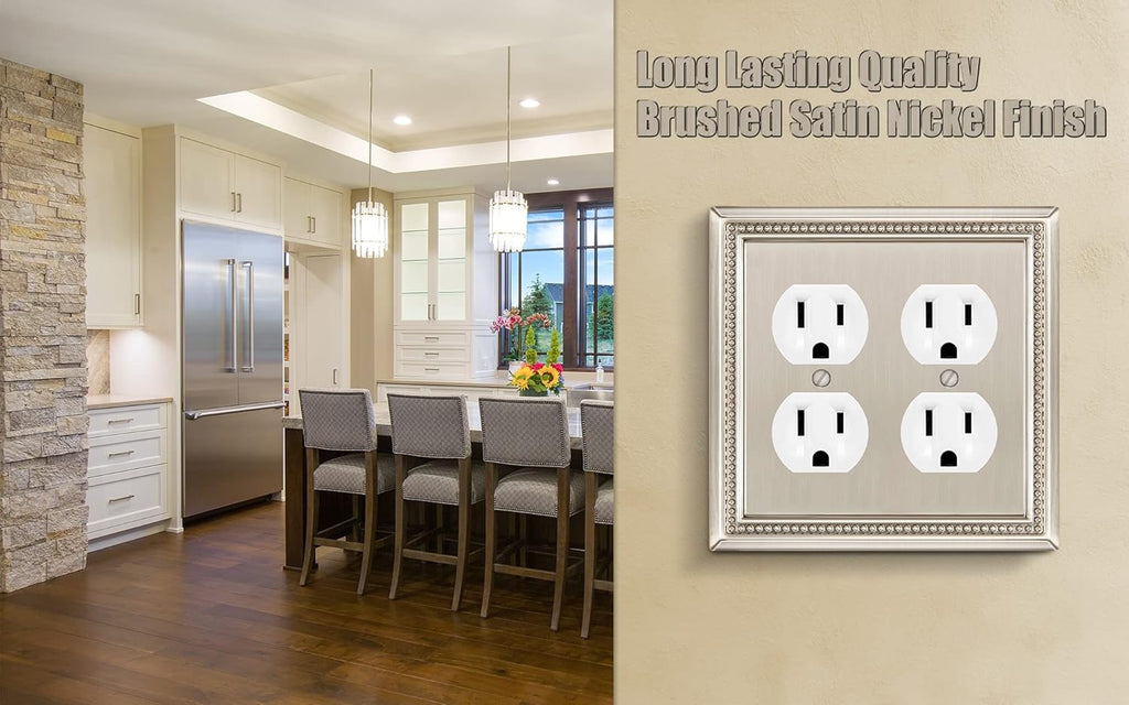 Henne Bery Sunken Pearls Heavy Duty Decorative Wall Plate Switch Plate Outlet Cover (Double Duplex, Satin Nickel)