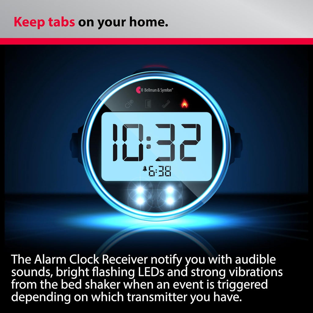 Bellman & Symfon Alarm Clock with Bed Shaker – Visit Smart Home System Hub Component – Deaf and Hard of Hearing – Vibrating Loud Alarm, Flashing Light Alerts, Emergency Receiver for Seniors