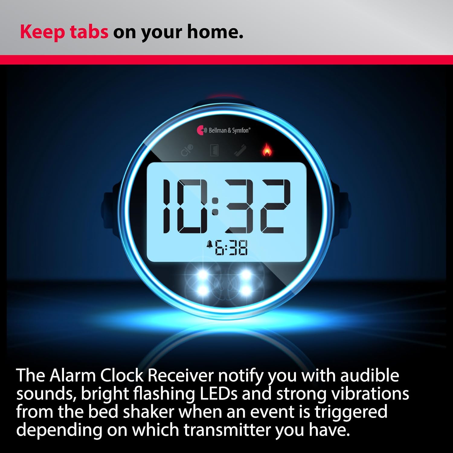 Bellman & Symfon Alarm Clock with Bed Shaker – Visit Smart Home System Hub Component – Deaf and Hard of Hearing – Vibrating Loud Alarm, Flashing Light Alerts, Emergency Receiver for Seniors