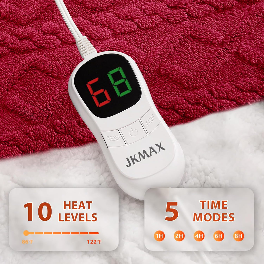 Heated Electric Blanket Full Size-72"x84" Heating Blanket with 10 Heating Levels & 5 Time Settings Over-Heat Protection，Winter Warmer for Adults with ETL Certification（Red）
