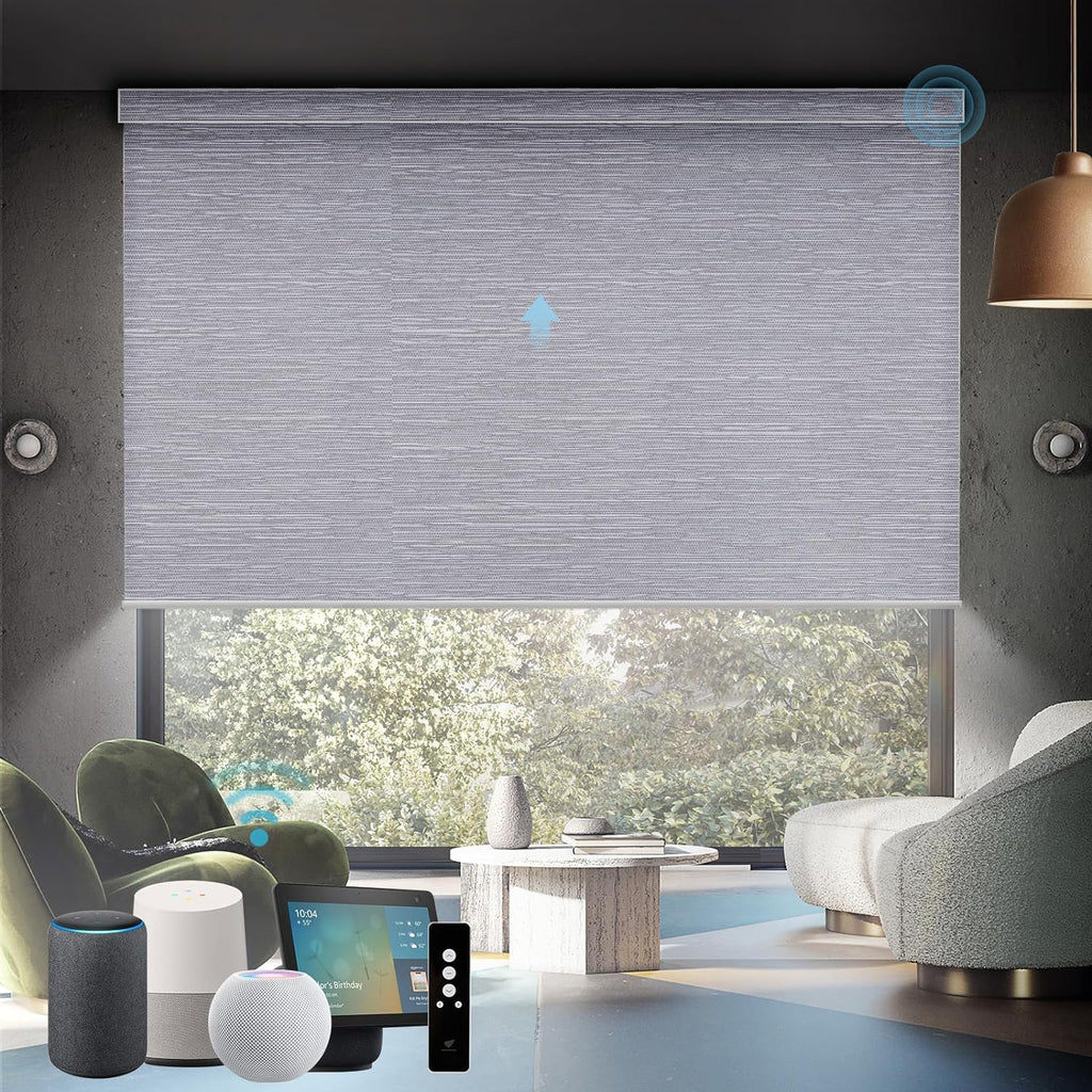 SmartWings Motorized Roller Shades Work with Homekit, 100% Blackout Smart Blinds for Windows, Cordless Remote Control Window Shades, Essential Grey, Customized Size