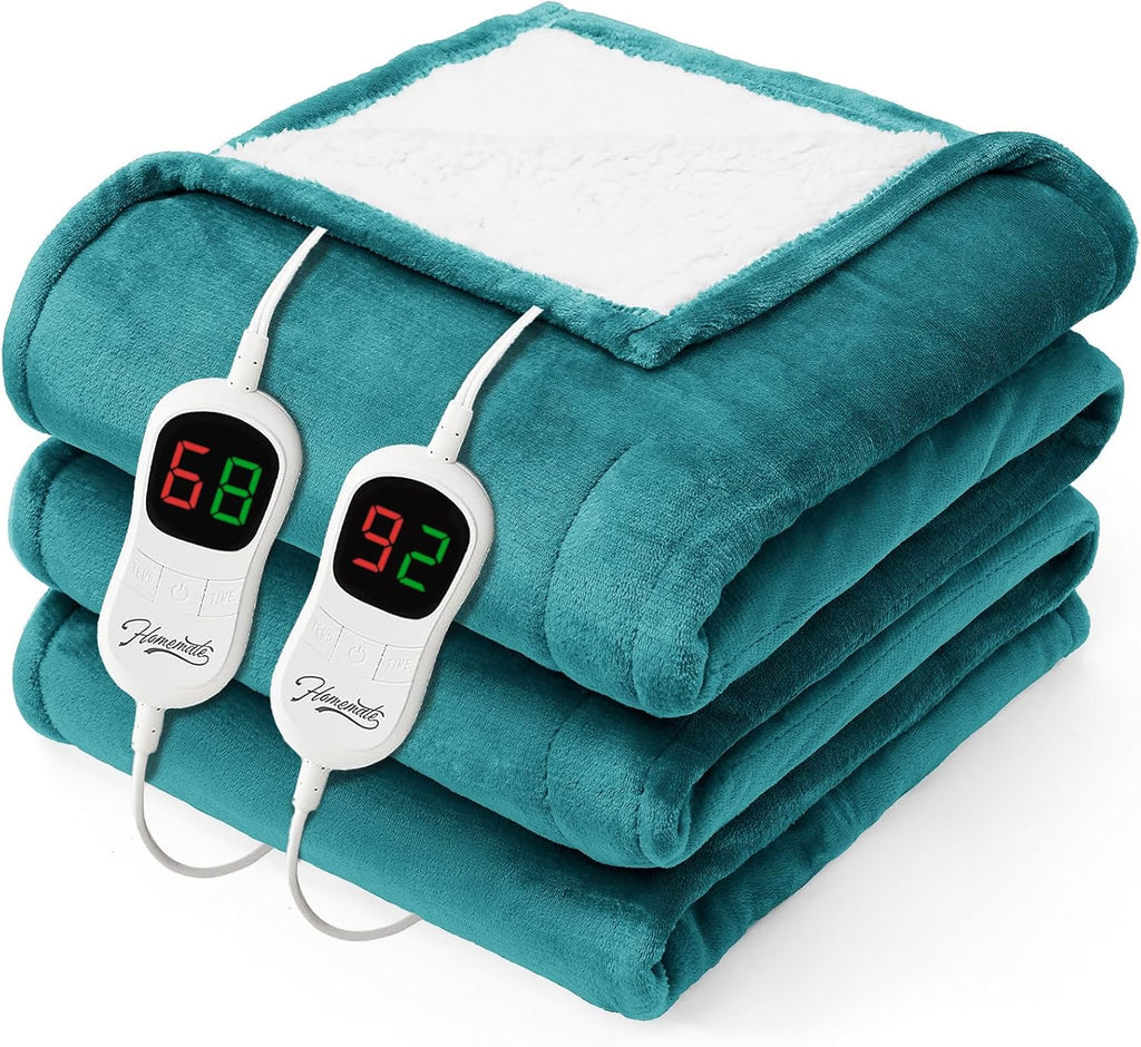 Homemate Electric Heated Blanket King - 100"x90" Heating Bed Blankets Throw with 10 Heating Levels 8 Hours Auto Off Fast Heating Over-Heated Protection Ultra Soft Warm Flannel ETL Certified