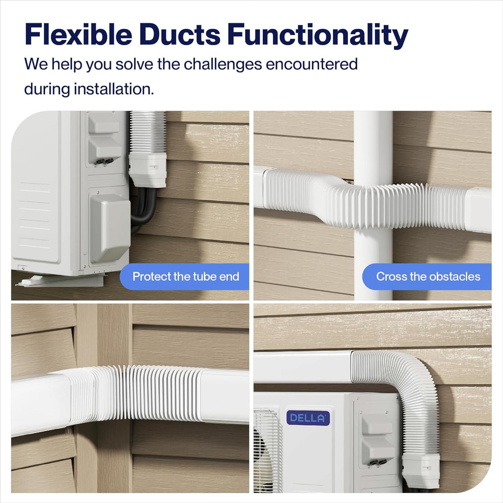 DELLA 3" 12.5 Ft Mini Split Line Set Cover with Flexible Duct, Decorative PVC Lineset Cover Kit, Paintable for Mini Split Air Conditioner, HAVC & Heat Pumps Systems Tubing Cover, White