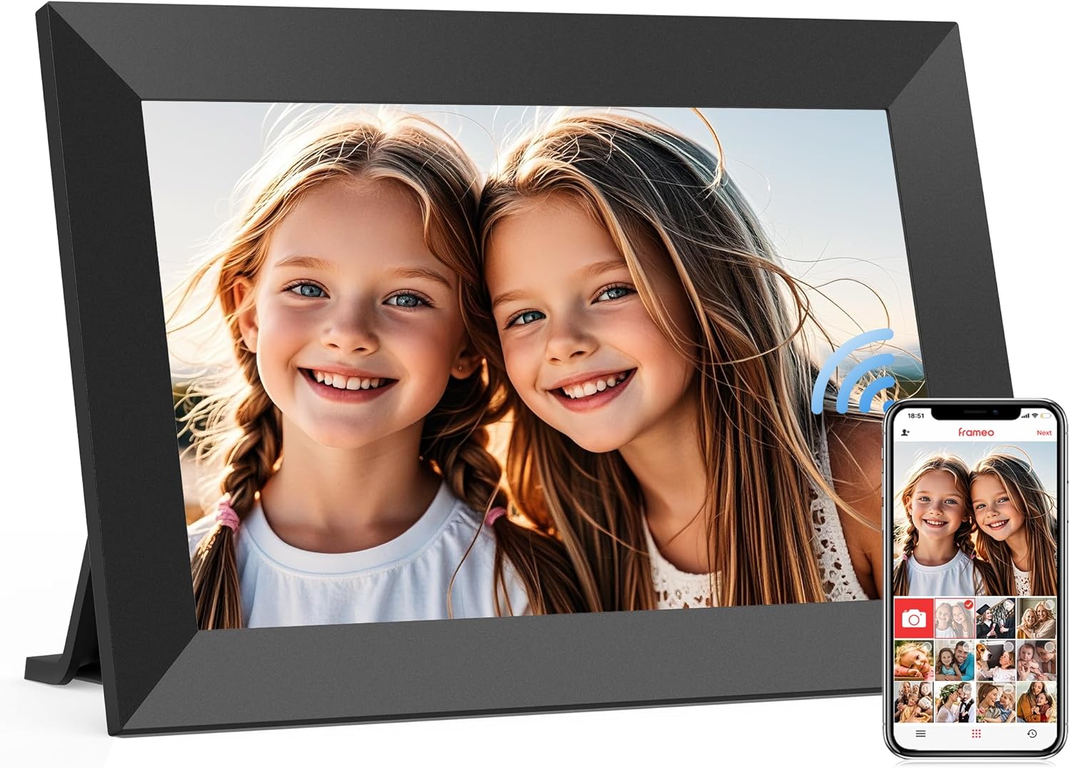 Frameo 10.1 Inch WiFi Digital Picture Frame, Smart Cloud Electronic Photo Frame with HD IPS Touch Screen Slideshow 32GB Memory Auto-Rotate Wall Mount, Share Photos/Videos from Phone by Frameo App