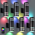 RGB Up and Down Lights Outdoor Wall Lights 6 Packs, Smart Color Changing Outdoor Wall Sconce WiFi Voice & App Control,Aluminum Waterproof Exterior Lights for Porch Compatible with Alexa