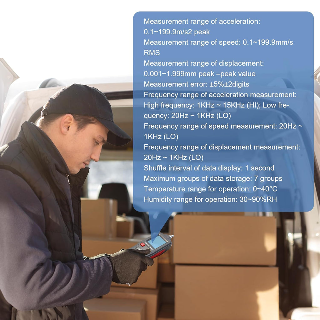 Digital Vibration Meter Vibrometer Handheld Vibration Analysis Equipment Acceleration Velocity Displacement Measurement for Moving Machinery