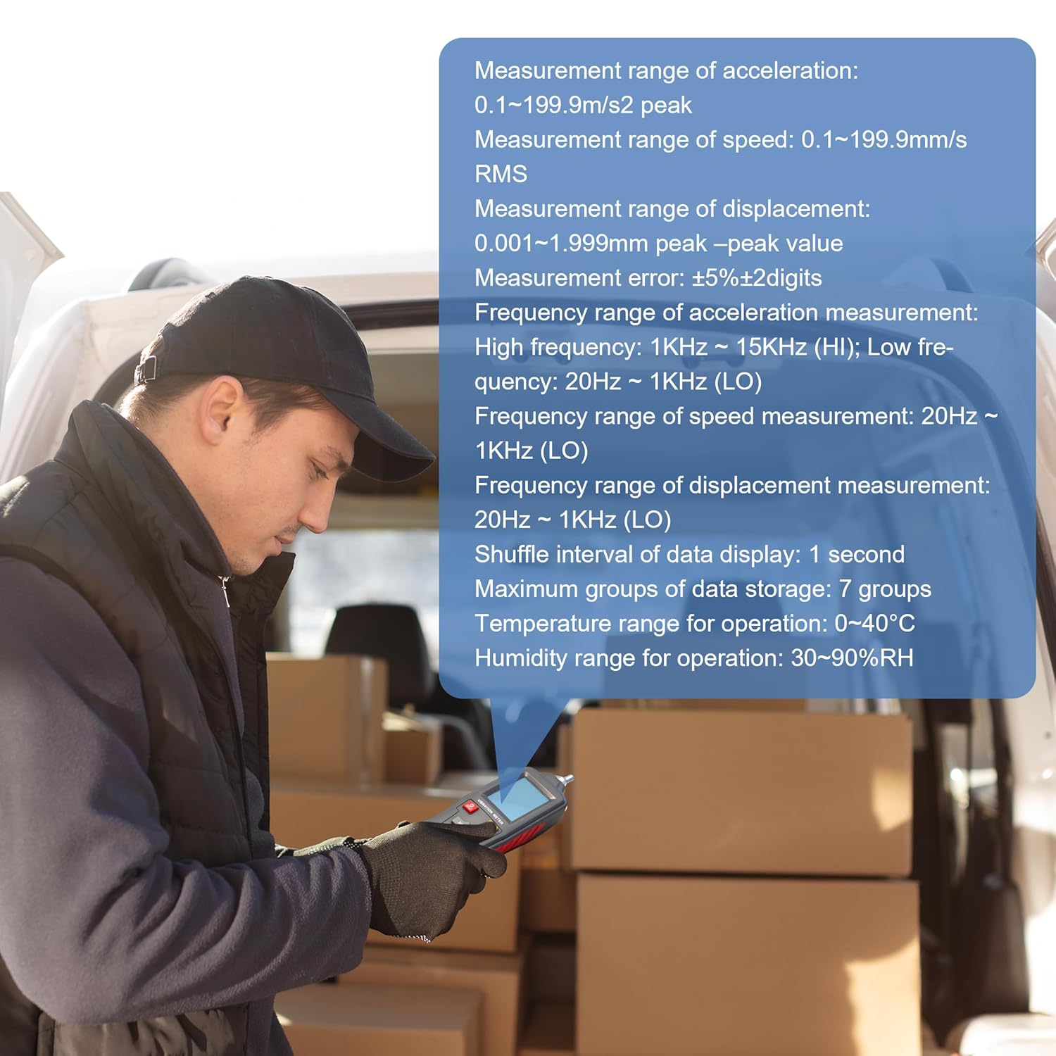 Digital Vibration Meter Vibrometer Handheld Vibration Analysis Equipment Acceleration Velocity Displacement Measurement for Moving Machinery