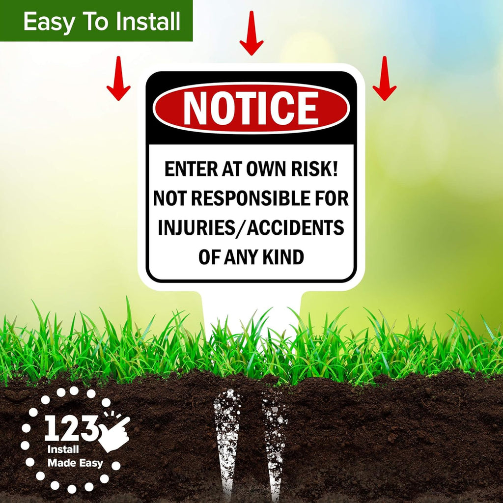 Notice, Enter at own Risk! Sign, 9"x17", Heavy Duty Integrated Ground Stakes, Indoor/Outdoor Use, Rust Free Aluminum Composite, Made in USA by My Sign center