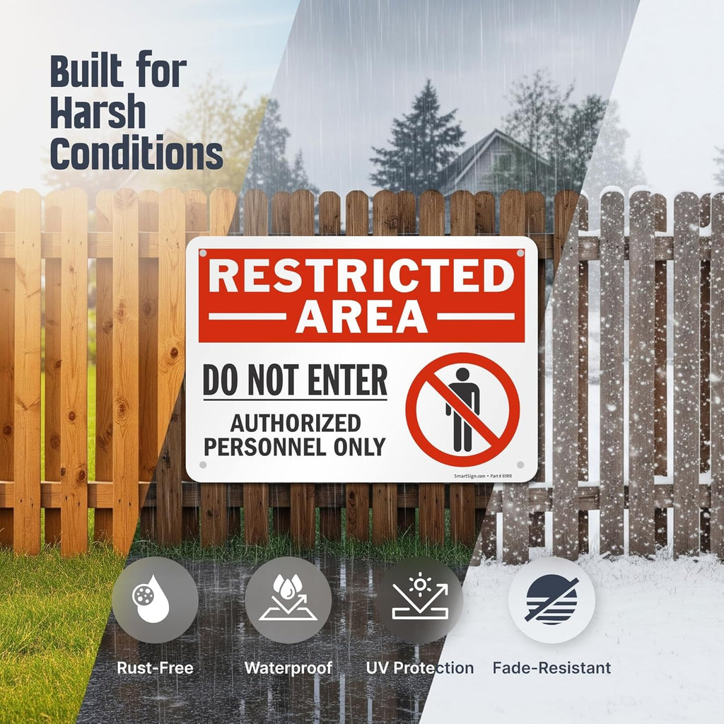 SmartSign 10 x 14 inch “Restricted Area - Do Not Enter, Authorized Personnel Only” OSHA Metal Sign, 40 mil Laminated Rustproof Aluminum, Red, Black and White, Made in USA