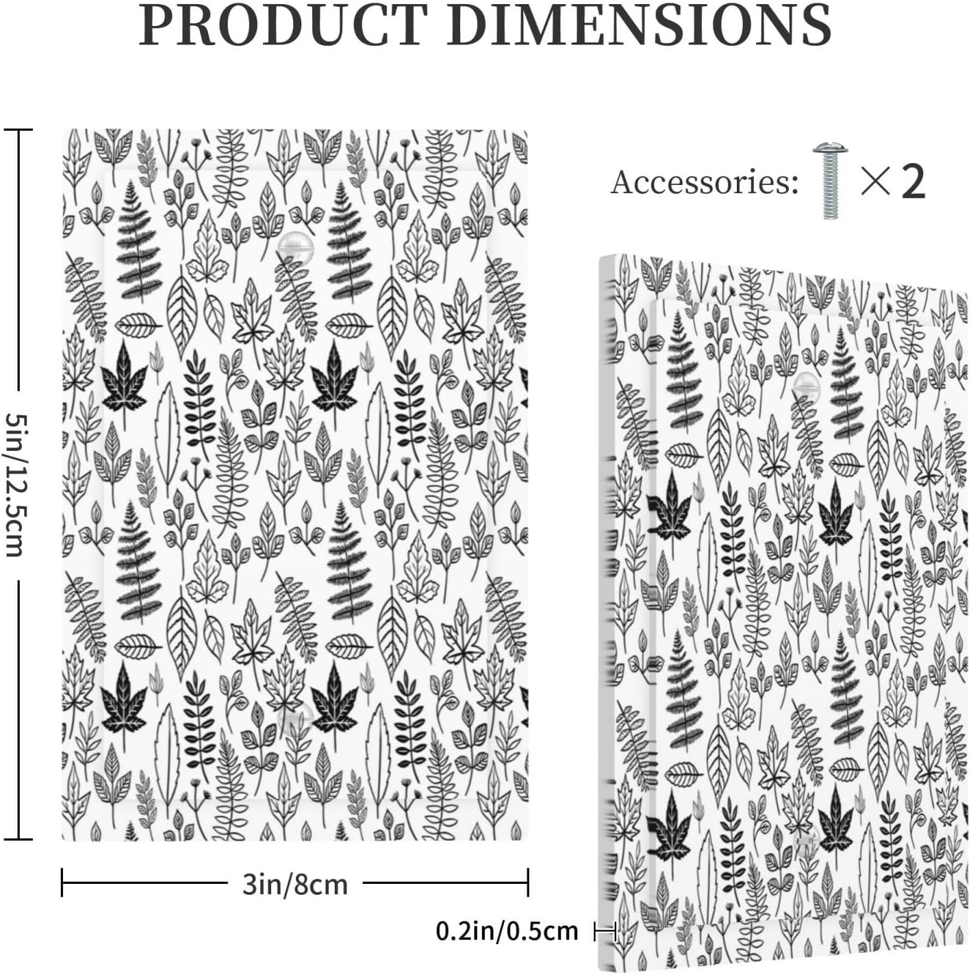 Black White Leaf Wheat Maple Leaf Plant Light Switch Cover Plate 1 Gang No Device Blank Decorative Switch Plate Electrical Wall Plates Faceplate for Bedroom Bathroom Decor