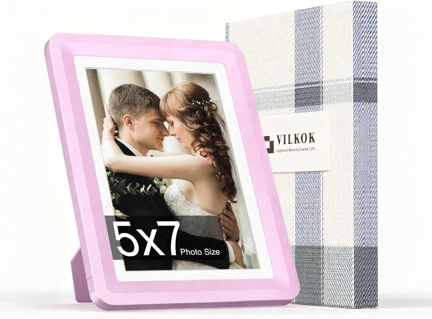 Pink 5x7 Picture Frame with Acrylic Front, ABS Frame for 5x7 or 4x6 Photos, Shatterproof UV-Resistant Tabletop Photo Frame, Vertical/Horizontal Display for Home Décor