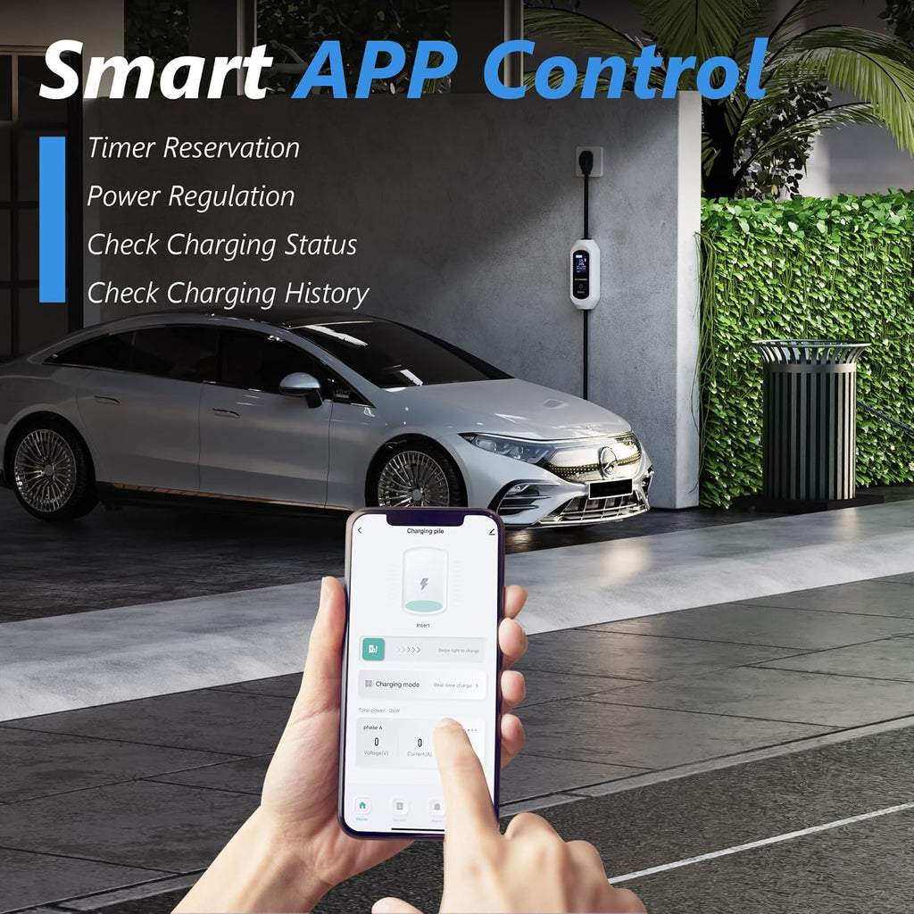 EV Charger Level 2, 40A Amp Portable EV Charger for All SAE J1772 EVs Without Adapter, 25FT+2FT Cable, 9.6KW EV Car Charging Station with App Control, Electric Vehicle Chargers(240V, NEMA14-50 Plug)