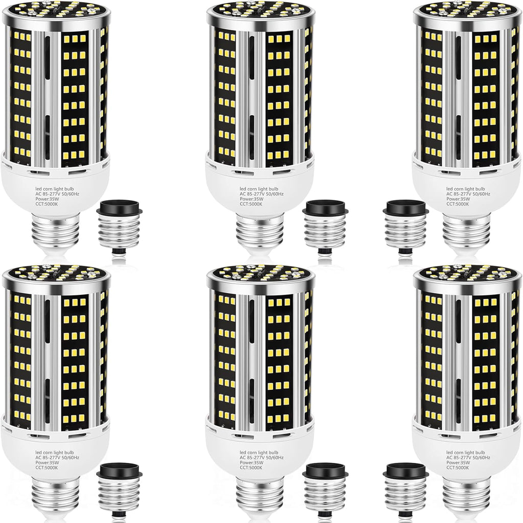 35W 6 pack LED Corn Light Bulb,(300W Equivalent ) Commercial Grade Daylight 5000K E26/E39 5000LM Medium Mogul Base LED Lamp,Large Area Lights For Outdoor Indoor Garage Warehouse Factory Bay Light