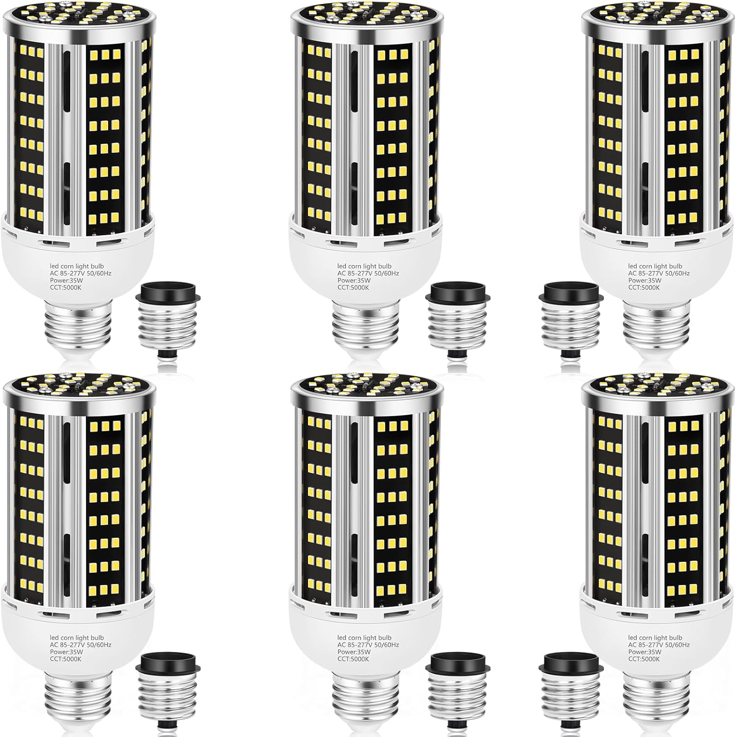 35W 6 pack LED Corn Light Bulb,(300W Equivalent ) Commercial Grade Daylight 5000K E26/E39 5000LM Medium Mogul Base LED Lamp,Large Area Lights For Outdoor Indoor Garage Warehouse Factory Bay Light