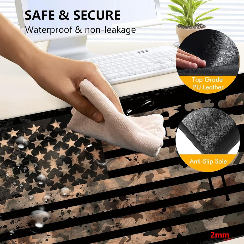 Heated Mouse Pad with 3 Levels Heated & 3 Hours Auto Shut-Off Mouse Pad for Warming Hands in Office Home, 31.5" x 13"Large Safe Desk Mat Hand Warmer，Vintage Flag