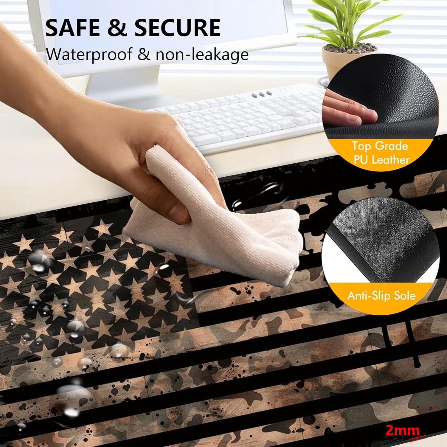 Heated Mouse Pad with 3 Levels Heated & 3 Hours Auto Shut-Off Mouse Pad for Warming Hands in Office Home, 31.5" x 13"Large Safe Desk Mat Hand Warmer，Vintage Flag