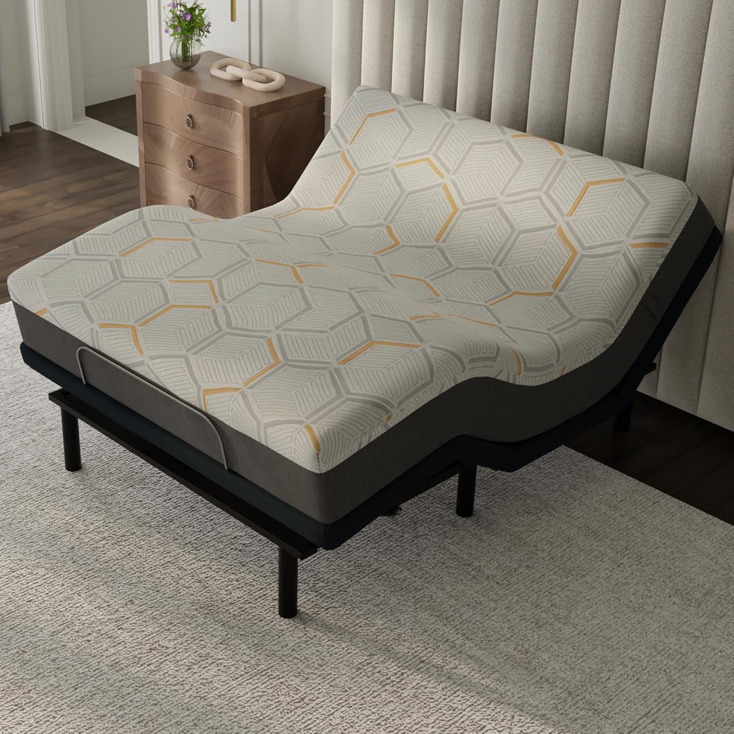 Blissful Nights e4 King Adjustable Bed Base Frame with 12" Medium Firm Copper and Gel Infused Memory Foam Mattress
