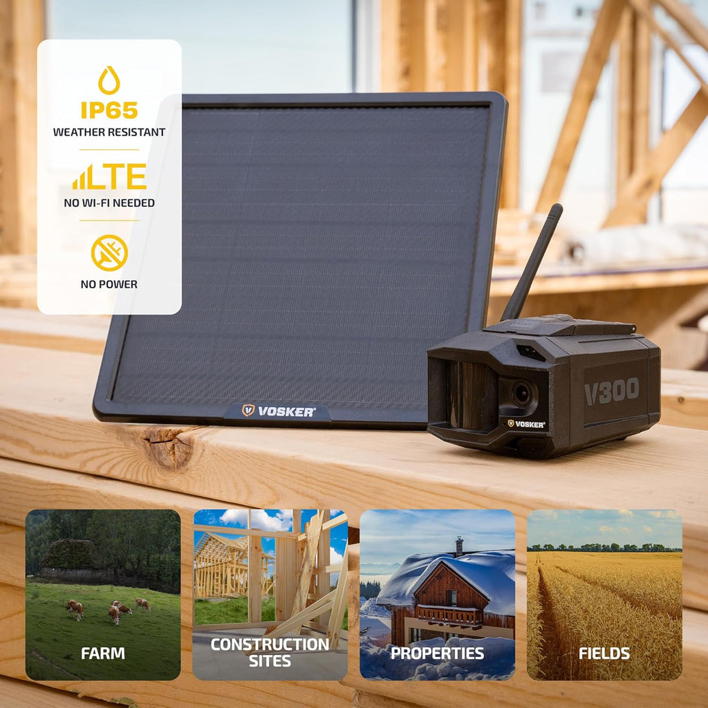 Vosker V300 Ultimate 4G-LTE Autonomous Outdoor Security Camera with External Solar Panel | High-Capacity 15,000 mAh External Solar Power Bank | SIM Cards Included | No WiFi Needed | Live Streaming