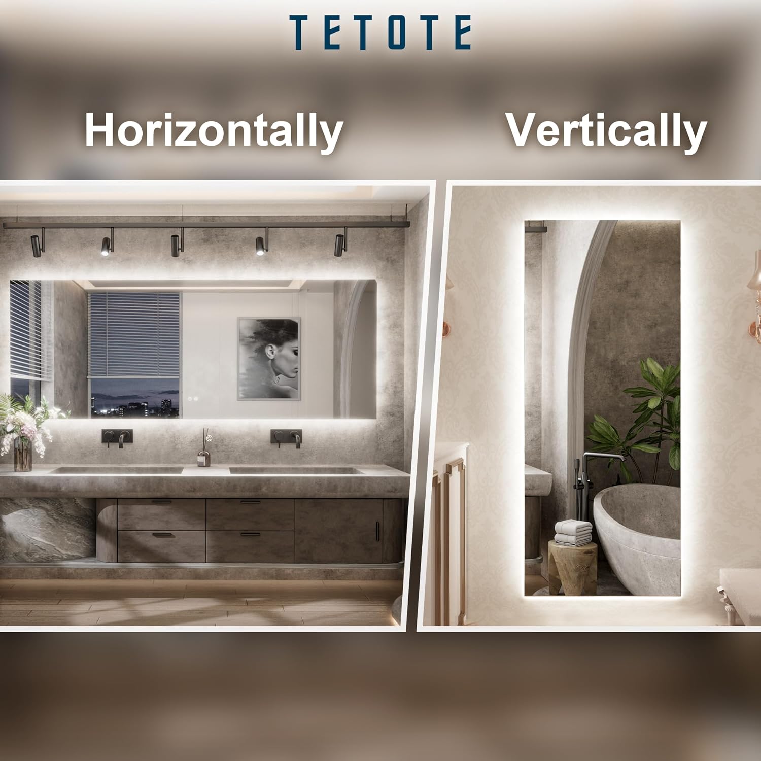 TETOTE 84 x 32 Inch LED Backlit Bathroom Mirror with Lights,Anti-Fog,Dimmable Lighted Mirror(Horizontal/Vertical) Wall Mounted Vanity Mordern Mirror