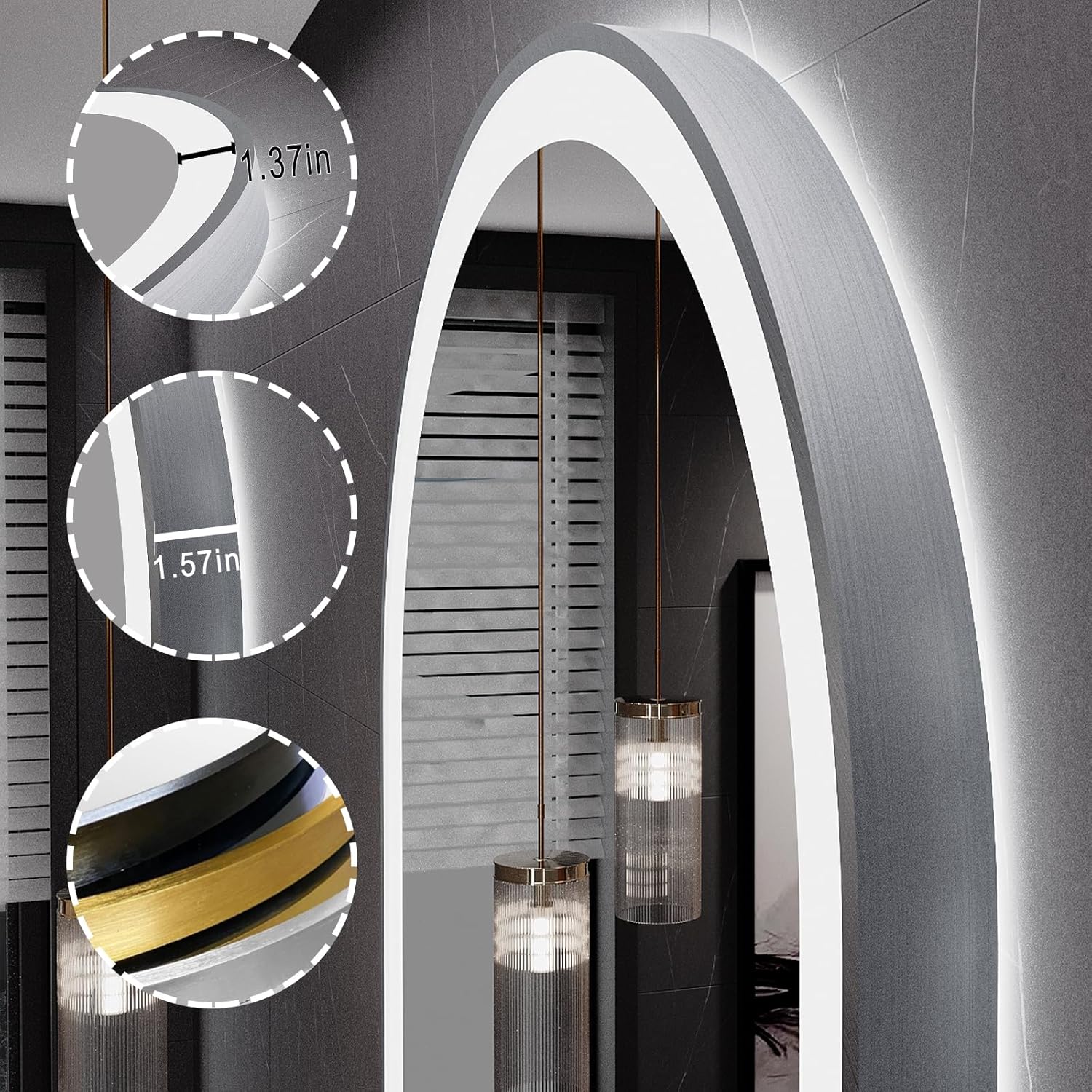 LED Mirror for Bathroom, 24x40 Inch Vanity Mirror with Lights，Anti-Fog Oval Bathroom Mirror, 3 Colors and Stepless Dimmable Wall Mounted Makeup Mirror with Metal Frame (Silver)