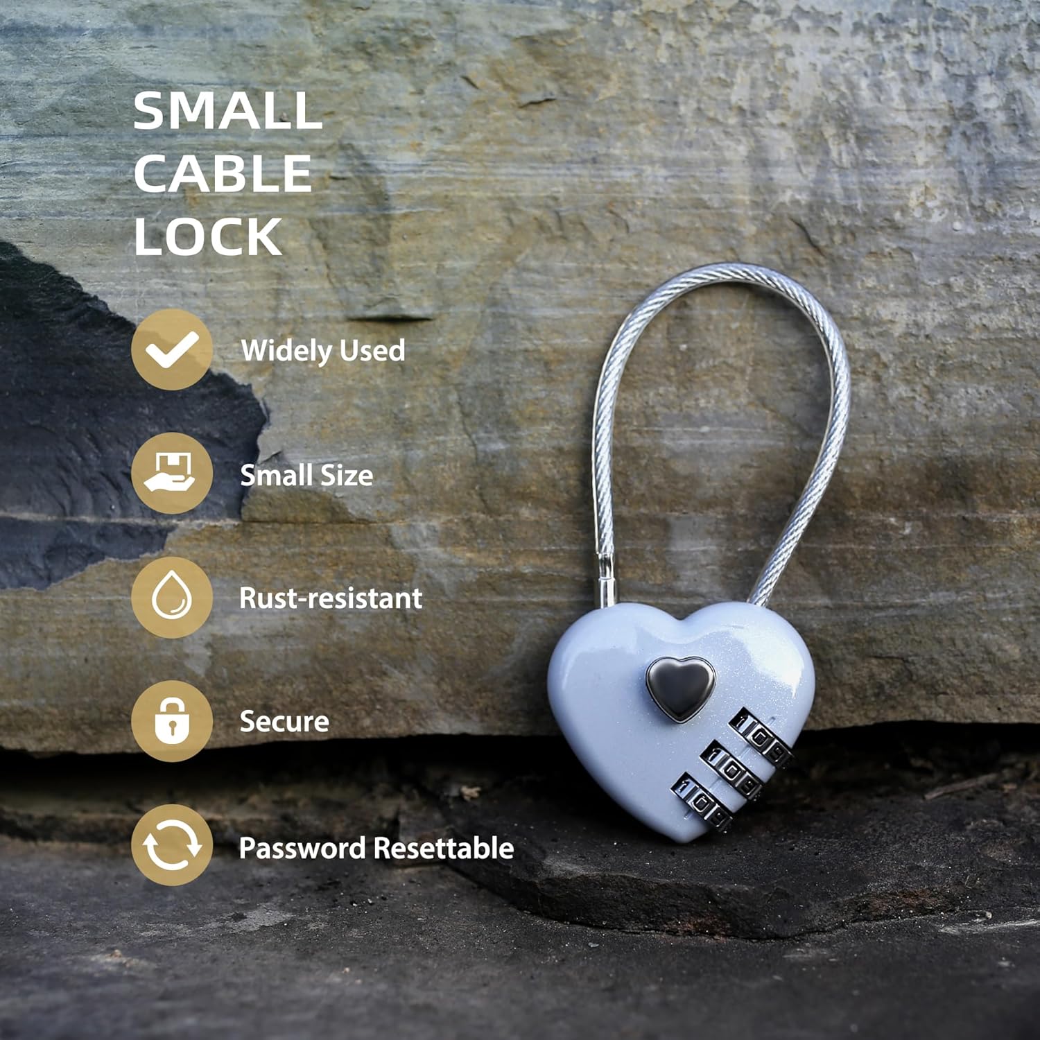 Combination Padlock, Small Cable Lock with Code, Candados para Locker, Combo Cable Lock for Luggage, Suitcase, Gym Locker, Backpack Zipper, Cabinet, Mailbox, Outdoor Use, Travel Safe Bag