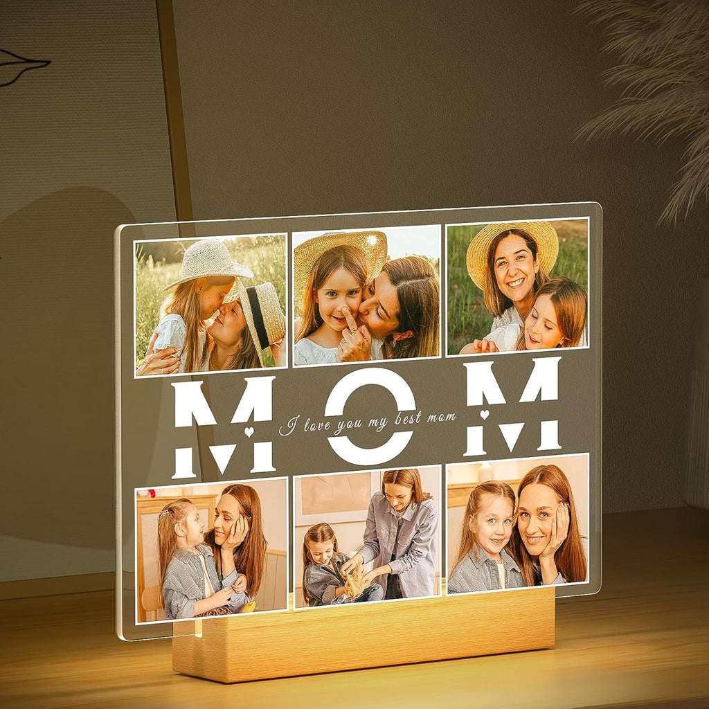 Personalized Gifts for Mom from Daughter Son, Custom Picture Frames with Photo, Customized Photo Frame with Night Light, Personalized Birthday Gifts for Mom