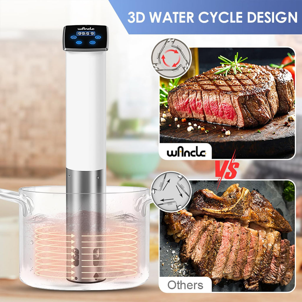 Wancle Sous Vide Machines, 1100 Watts Sous-Vide Cooker Immersion Circulator, IPX7 Waterproof, Quiet, Easy to Use for Home Chefs