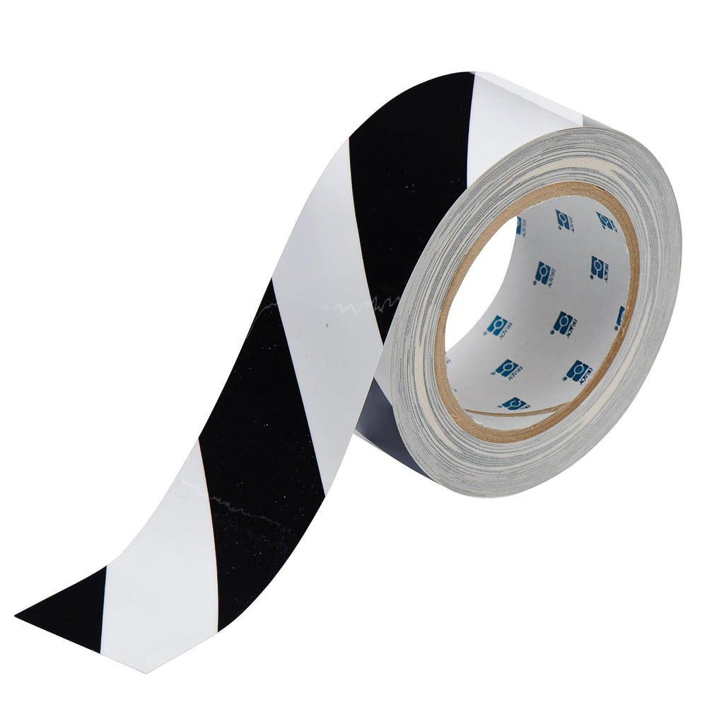 Brady ToughStripe Nonabrasive Diagonal Stripes Floor Marking Tape, 100' Length, 2" Width, Black on White (Pack of 1 Roll) - 104319