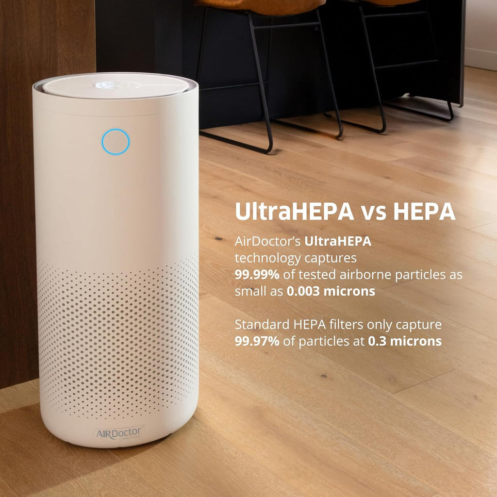 AirDoctor 4000 Air Purifier for Large Rooms | Triple filtration technology with UltraHEPA, Carbon/VOC material & Air Quality Sensor | Captures Particles 100x Smaller Than HEPA Standard (White)