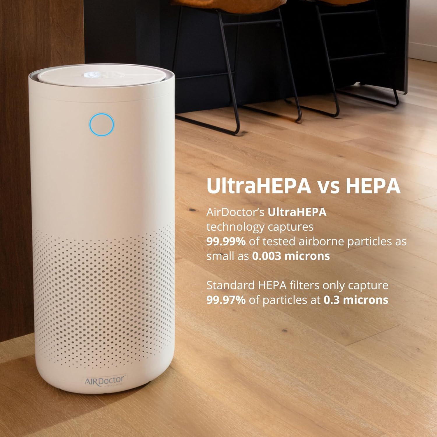 AirDoctor 4000 Air Purifier for Large Rooms | Triple filtration technology with UltraHEPA, Carbon/VOC material & Air Quality Sensor | Captures Particles 100x Smaller Than HEPA Standard (White)