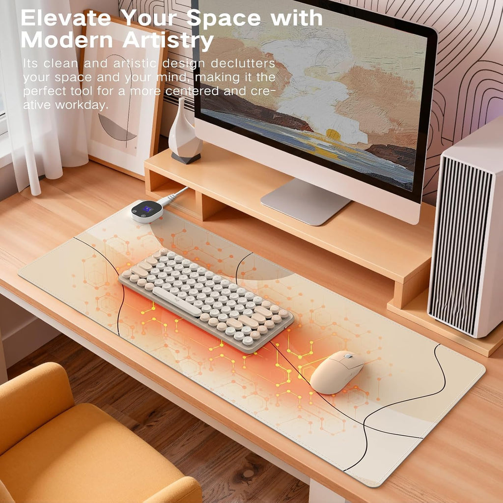 iCasso XXL Heated Desk Pad, Heated Mouse Pad Hand Warmer, Warm Desk Mat with 4 Heating Levels for Computer Keyboard, 35.4" x 15.7" Large Mousepad for Home Office Work (Brown Art)