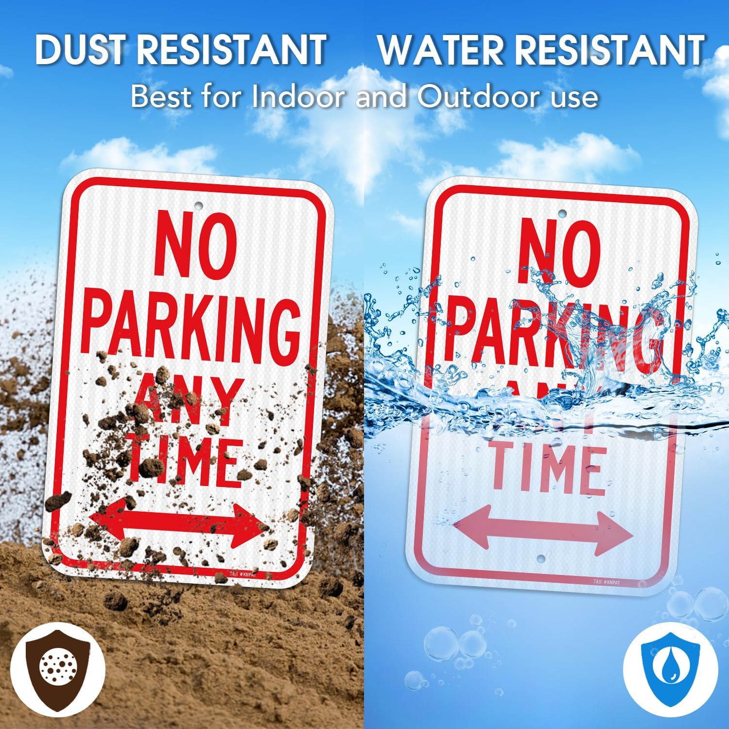 T&R (2 Pack) Large No Parking Anytime Signs, 18" x 12" Engineer Grade Reflective Sheeting, Rust Free Aluminum, Weather Resistant, Waterproof, Fade Resistant, 2 Pre-drilled Holes