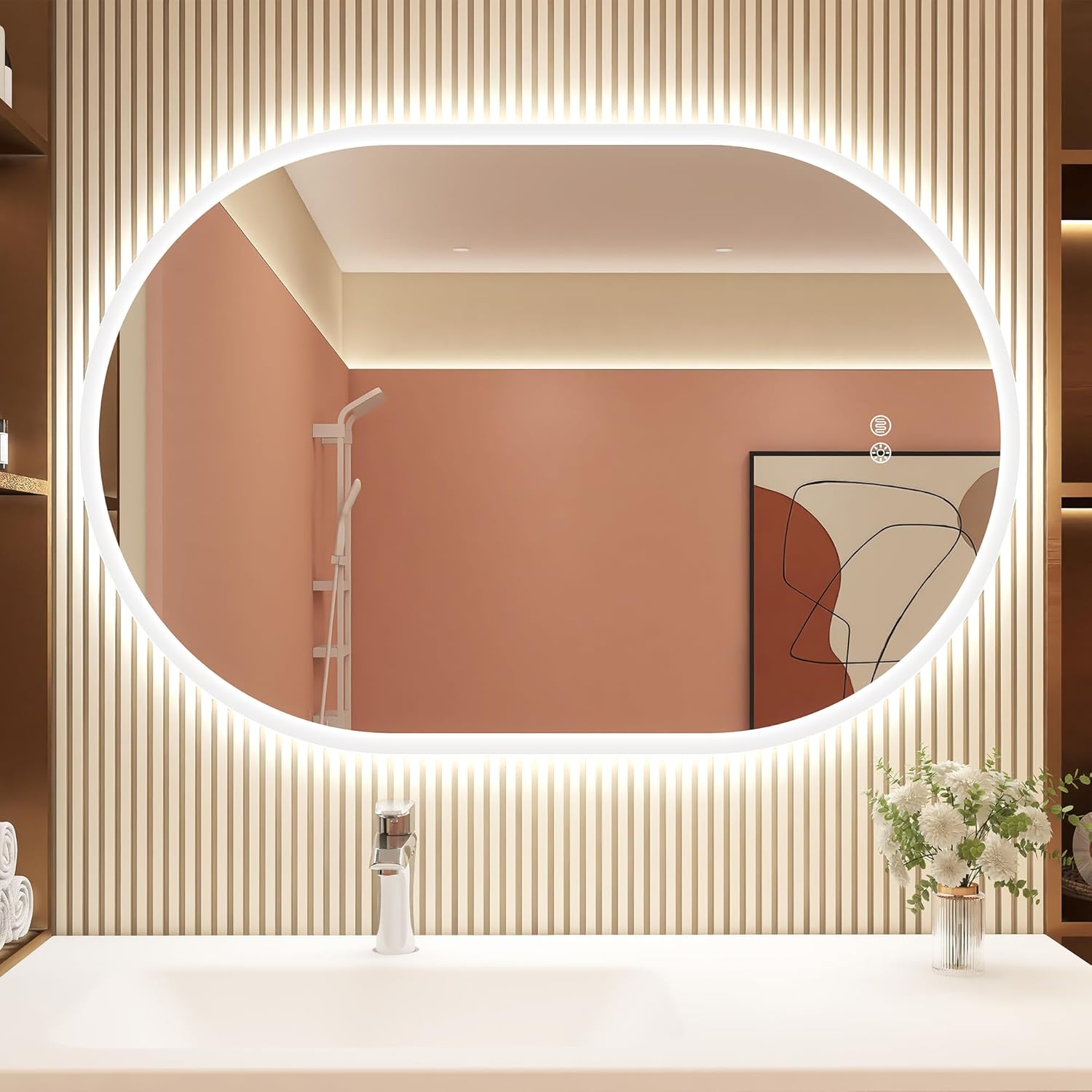 STARLEAD 32"x20" LED-Bathroom-Mirror-with-Lights, Wall-Mounted with Anti-Fog, 3 Color Temperature, Dimmable Brightness, Waterproof, Tempered Glass, Frontlit & Backlit, Oval