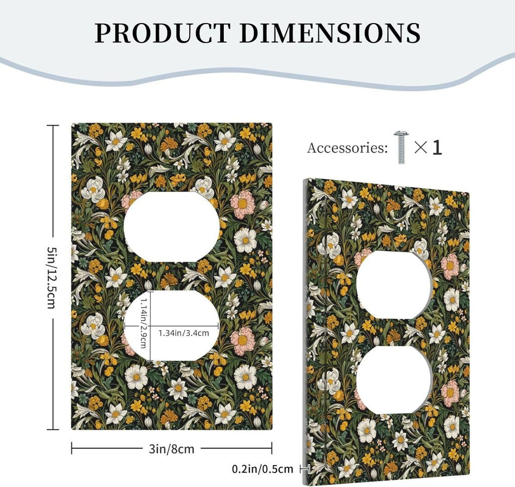 Decorative Outlet Covers Rustic Green Leaf White Daisy Yellow Floral 1 Gang Duplex Light Switch Cover Plate Unique Wall Plate Electrical Switch Plate Covers for Bedroom Home Decor
