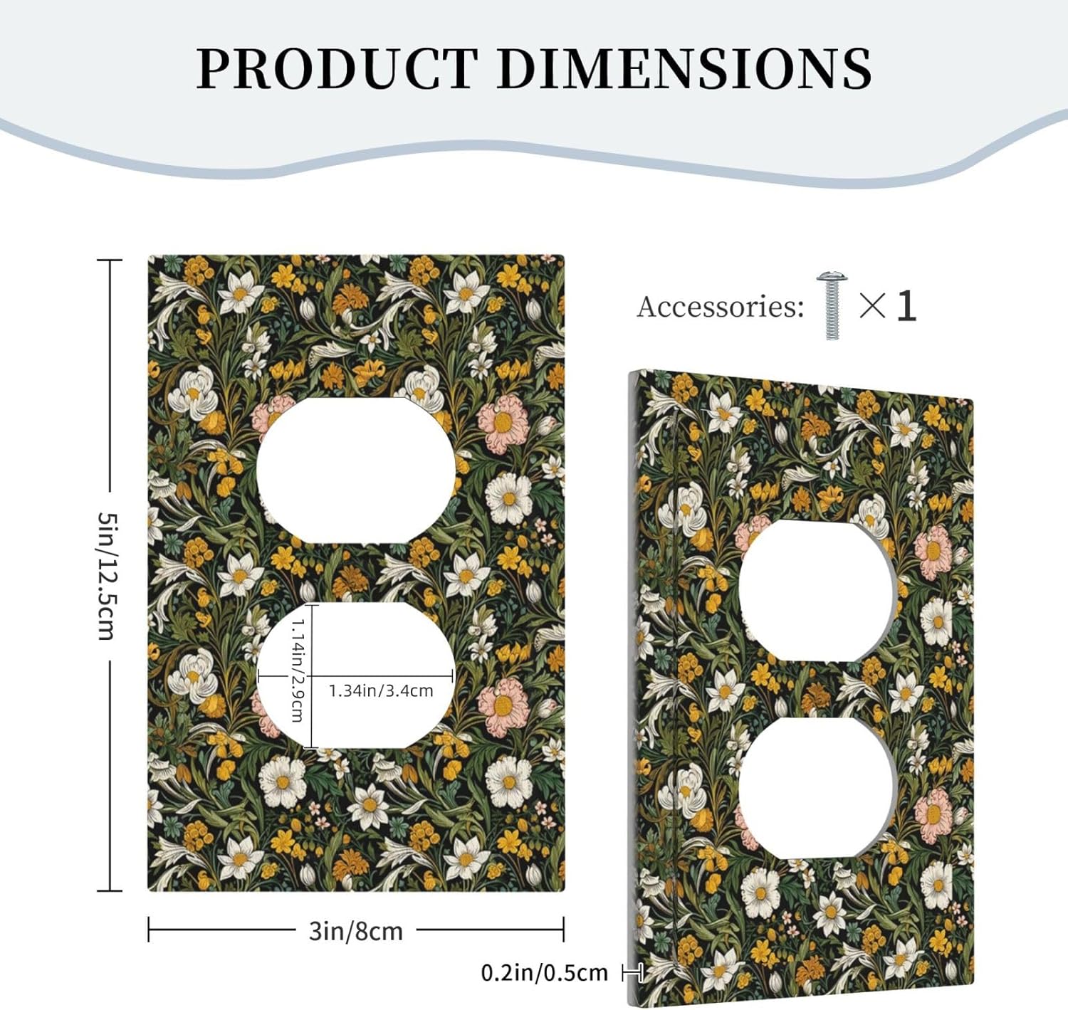 Decorative Outlet Covers Rustic Green Leaf White Daisy Yellow Floral 1 Gang Duplex Light Switch Cover Plate Unique Wall Plate Electrical Switch Plate Covers for Bedroom Home Decor