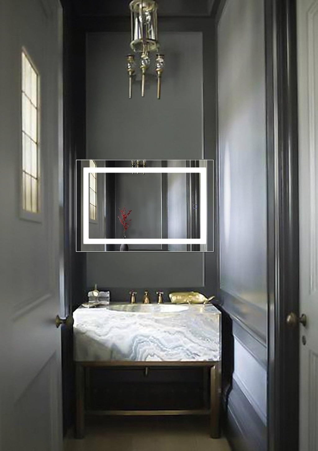 Krugg | 24 Inch X 36 Inch LED Bathroom Mirror | Lighted Vanity Mirror Includes Dimmer & Defogger | Wall Mount Vertical or Horizontal Installation