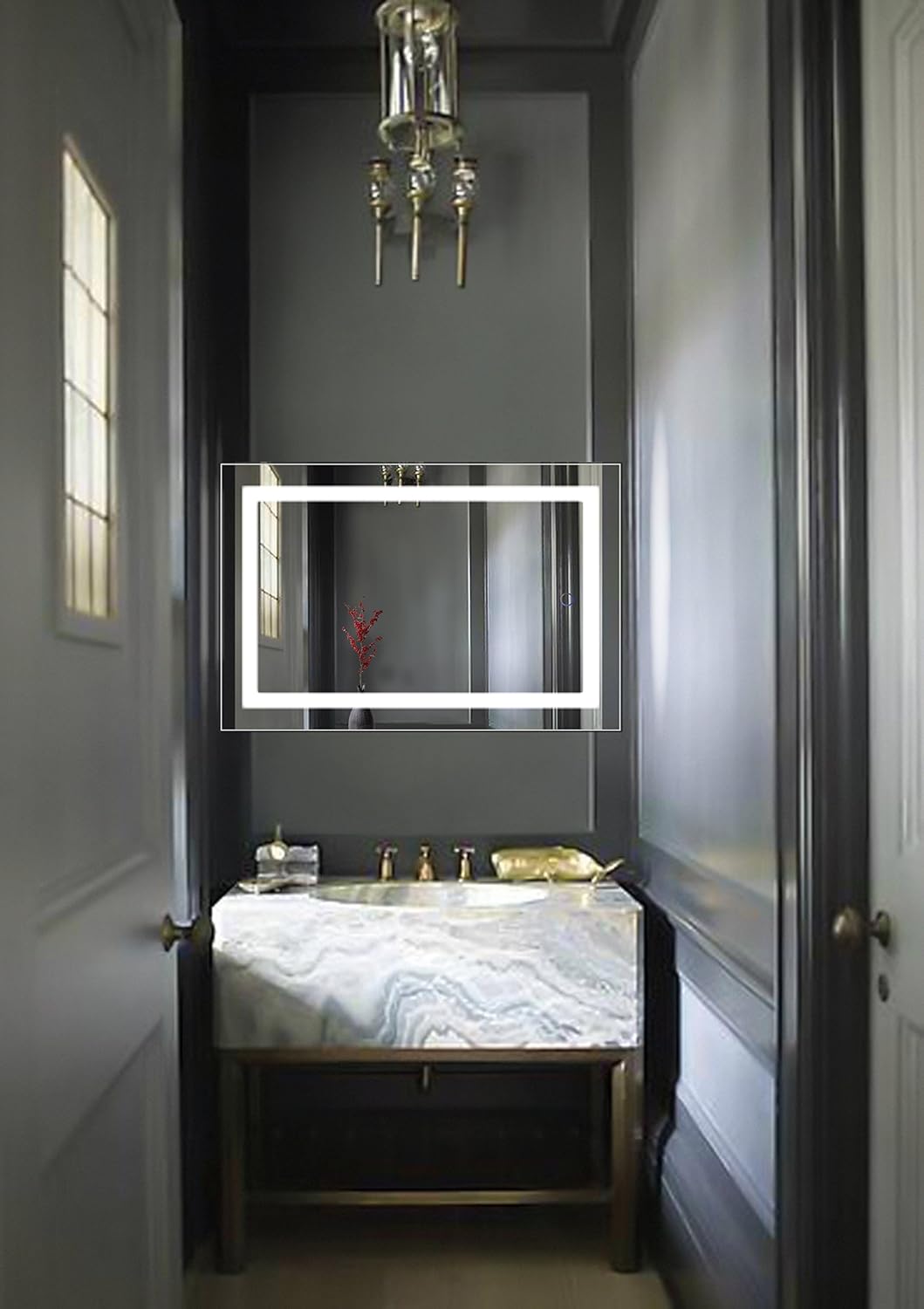 Krugg | 24 Inch X 36 Inch LED Bathroom Mirror | Lighted Vanity Mirror Includes Dimmer & Defogger | Wall Mount Vertical or Horizontal Installation