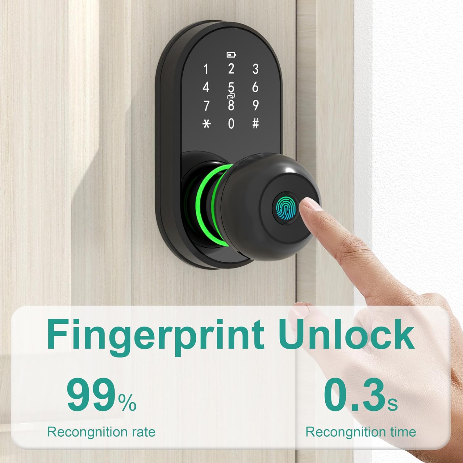 Smart Door Lock Keyless Entry Door Lock with Knob, Keypad Fingerprint Door Lock with Handle, Electronic Digital Code for Front Door, App Remote Control, Easy Installation