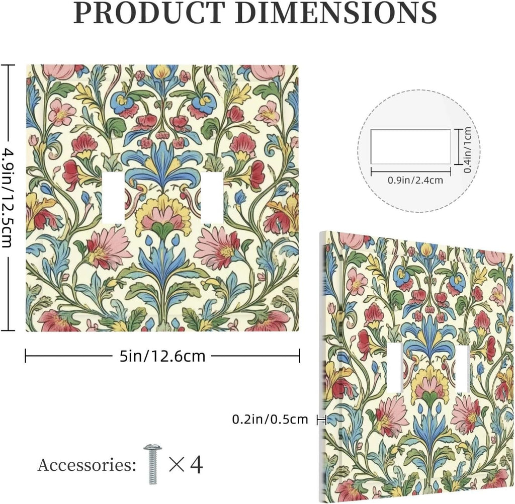 Decorative Switch Plates Boho Red Floral Morris Plant Leaves 2 Gang Double Toggle Outlet Light Switch Cover Wall Plate Electrical Faceplate For Farmhouse Cabin Decor