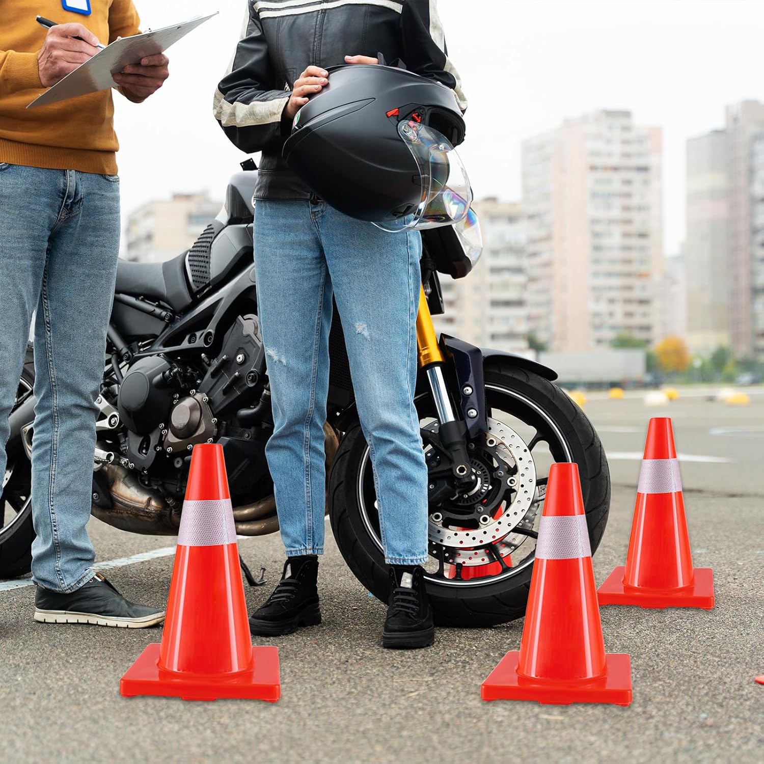 Traffic Safety Cones 18 Inch 8 Pack - Orange Road Parking Cones with Reflective Collars, Heavy Duty PVC Construction Cone Structurally Stable for Road Parking, Traffic Control, Driveway
