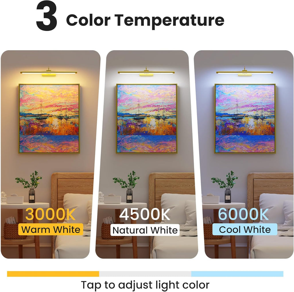 24" Picture Lights for Wall with 8000mAh Battery - Brass Operated Wireless Wall Art Light with Remote Control for Large Portrait & Paintings Art